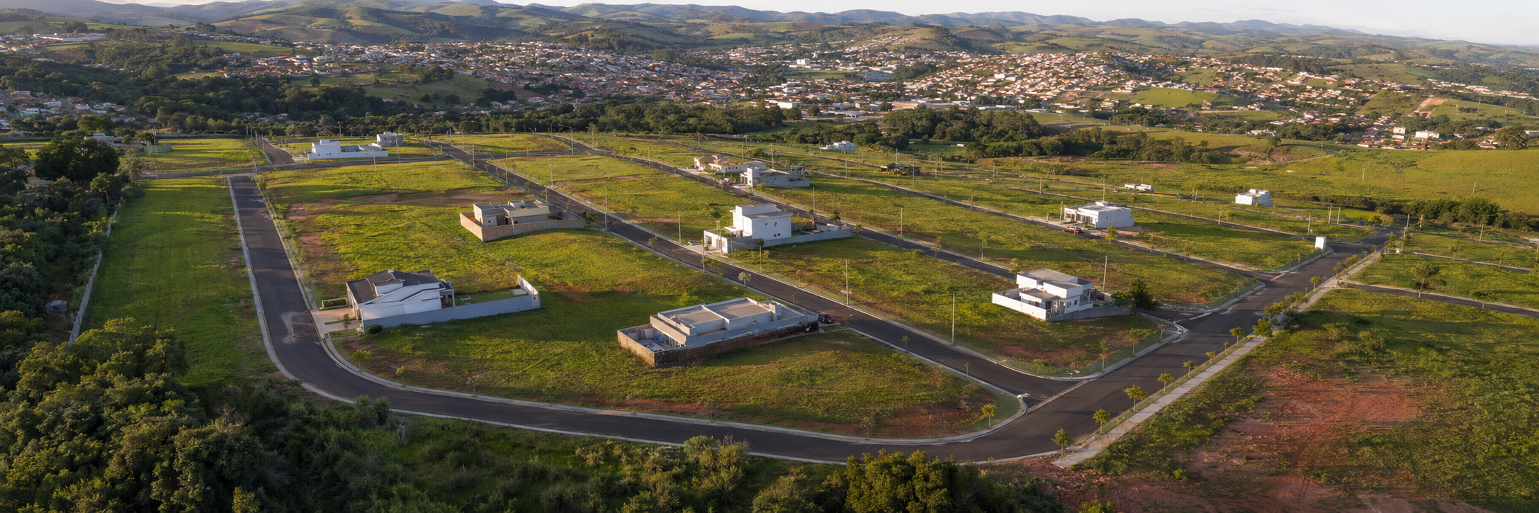 Imagem conceitual do Reserva Jardim Carmen, loteamento aberto com ruas e lotes residenciais